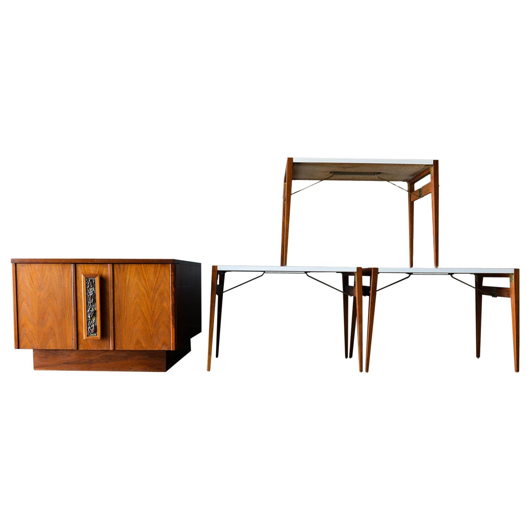 John Keal for Brown Saltman Side Table or Bar with Serving Trays, circa 1970