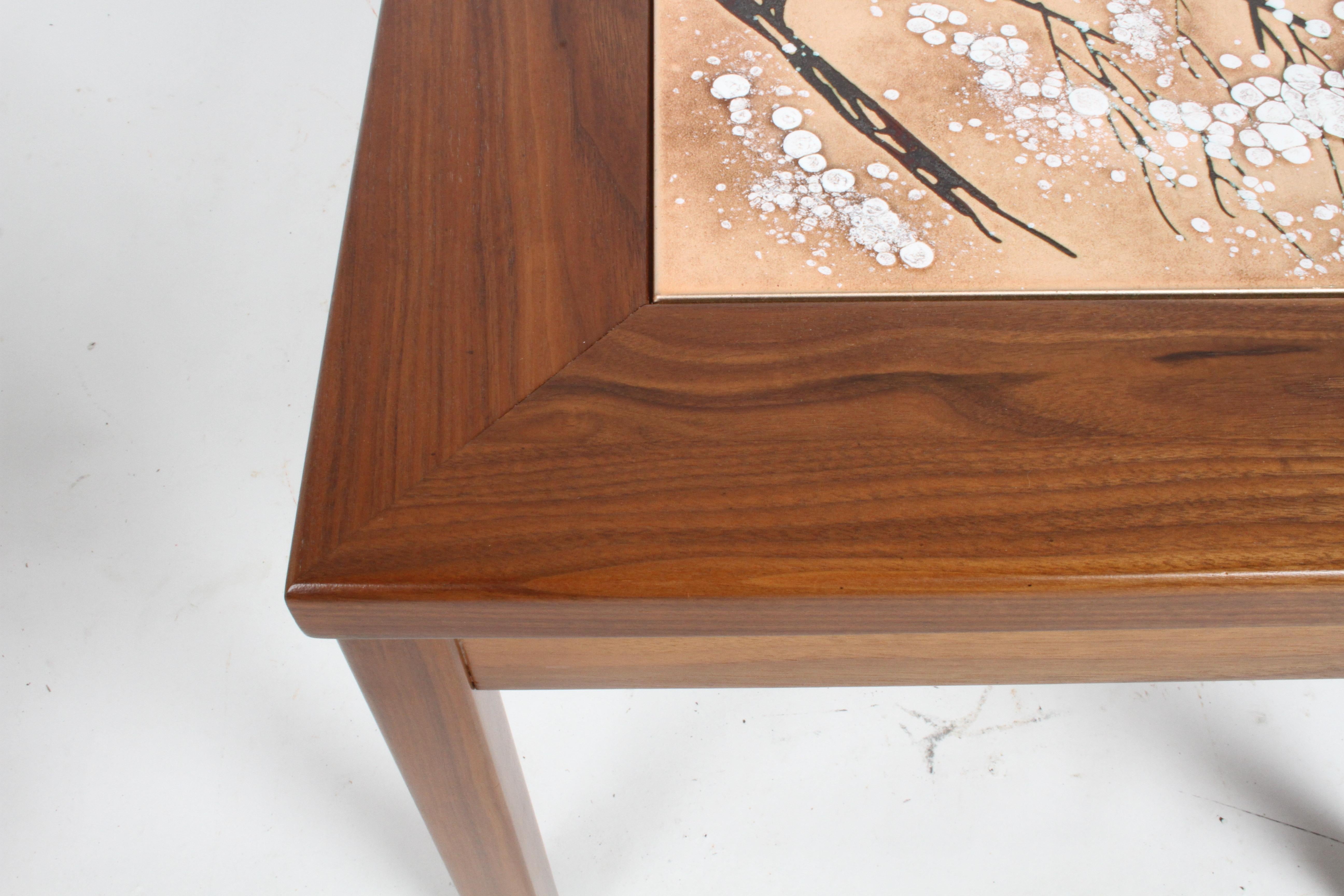 John Keal for Brown Saltman Snowbell Tree Tile Top Design, Walnut Side Tables For Sale 4