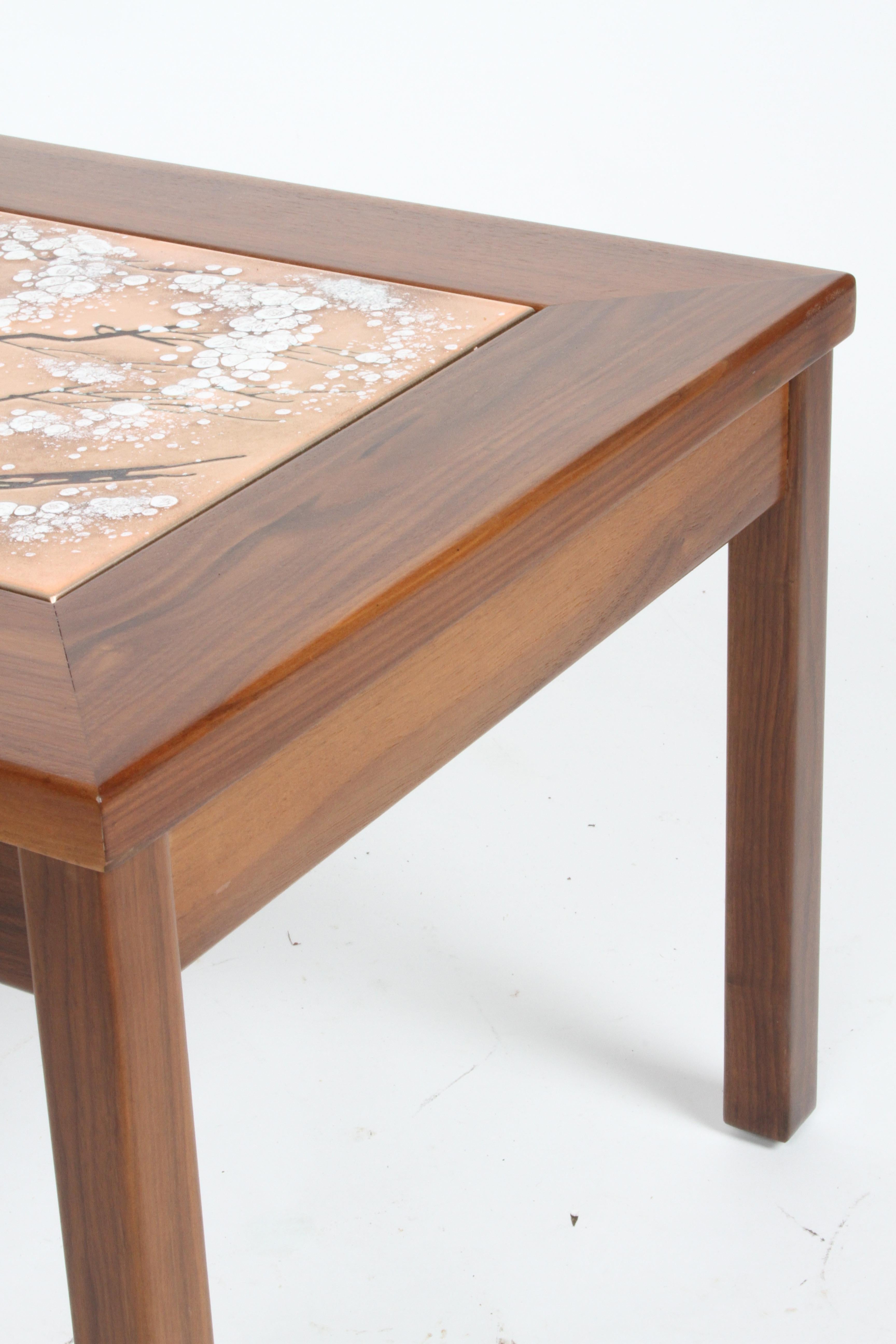 John Keal for Brown Saltman Snowbell Tree Tile Top Design, Walnut Side Tables For Sale 5