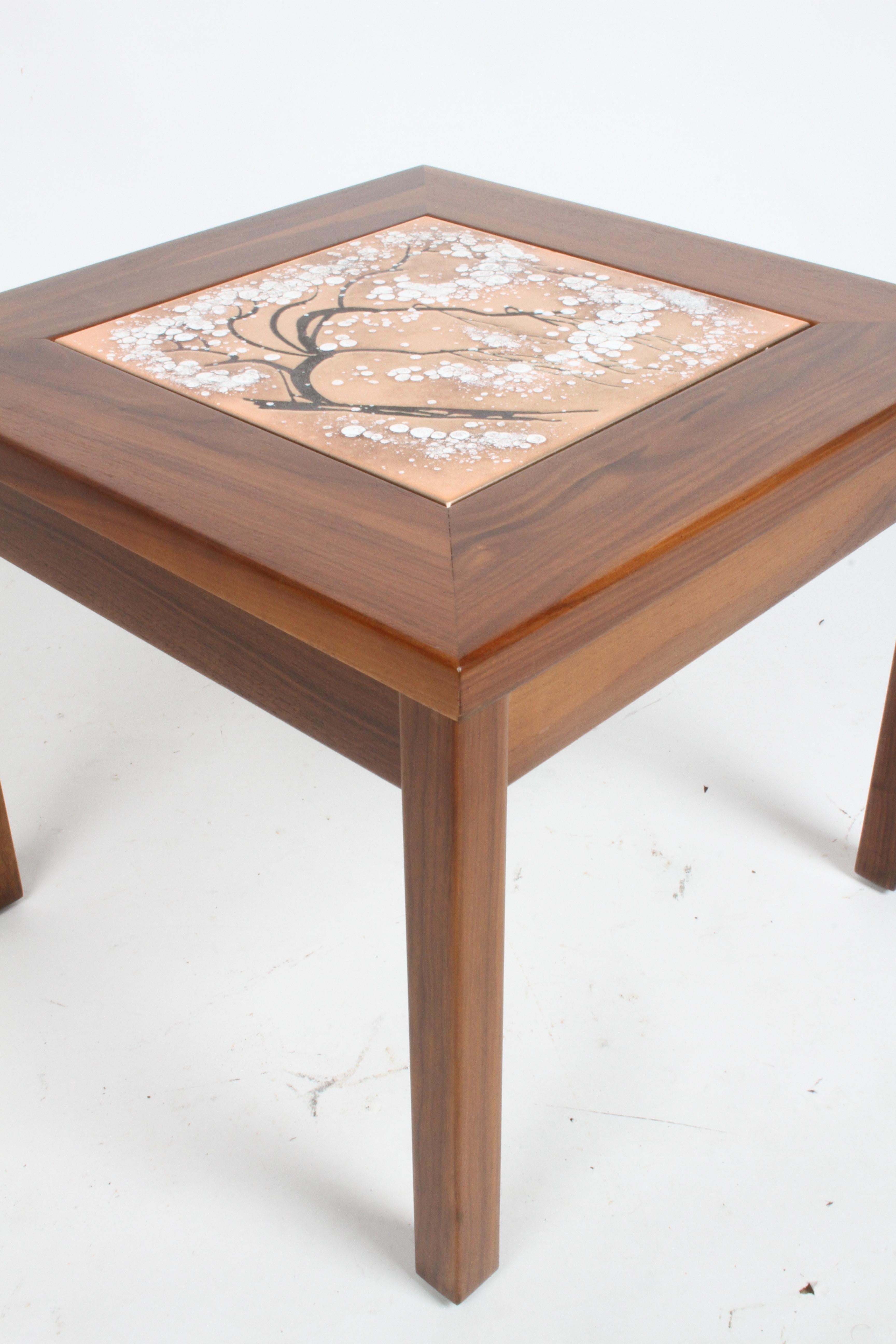 John Keal for Brown Saltman Snowbell Tree Tile Top Design, Walnut Side Tables For Sale 7
