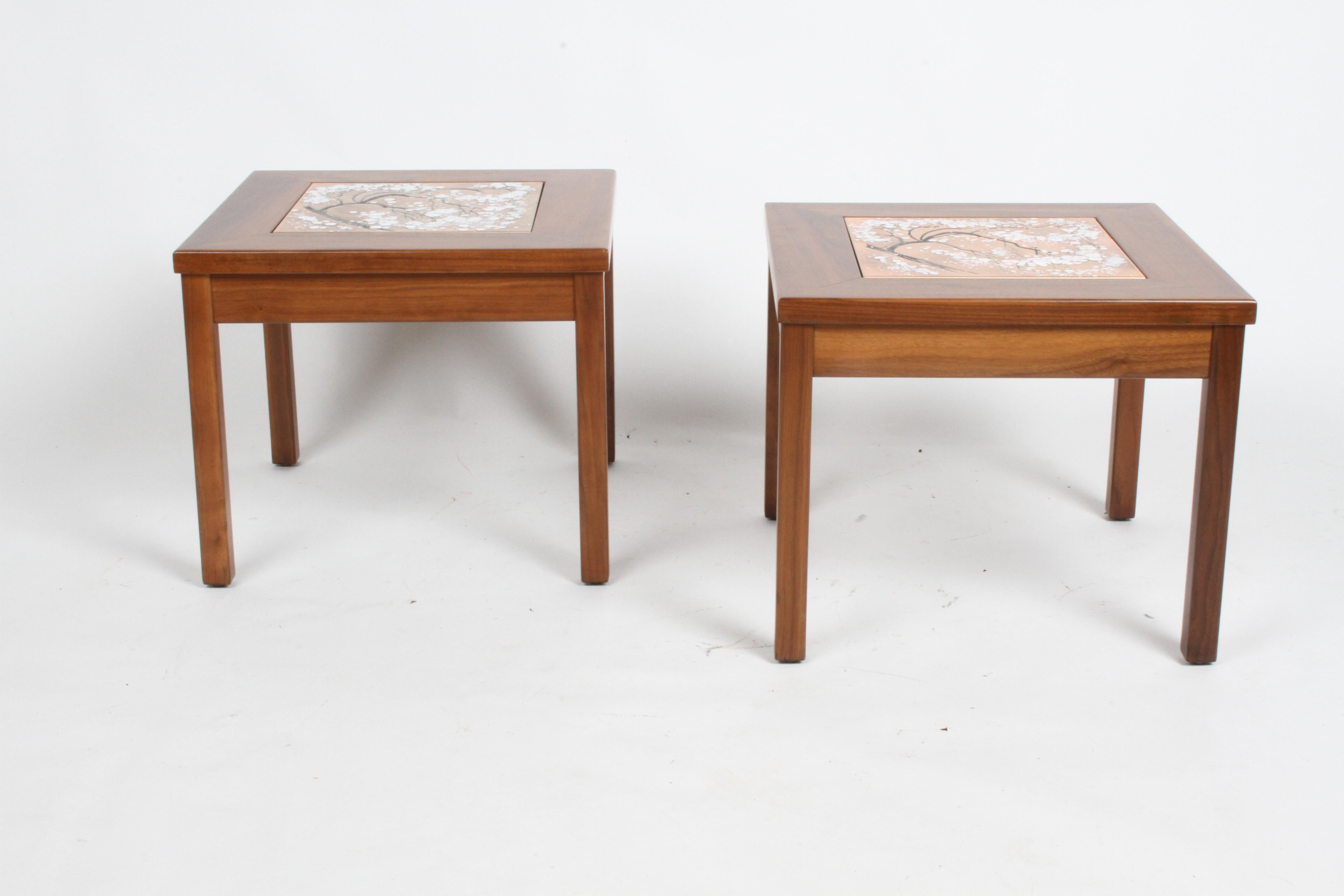 John Keal for Brown Saltman Snowbell Tree Tile Top Design, Walnut Side Tables In Good Condition For Sale In St. Louis, MO