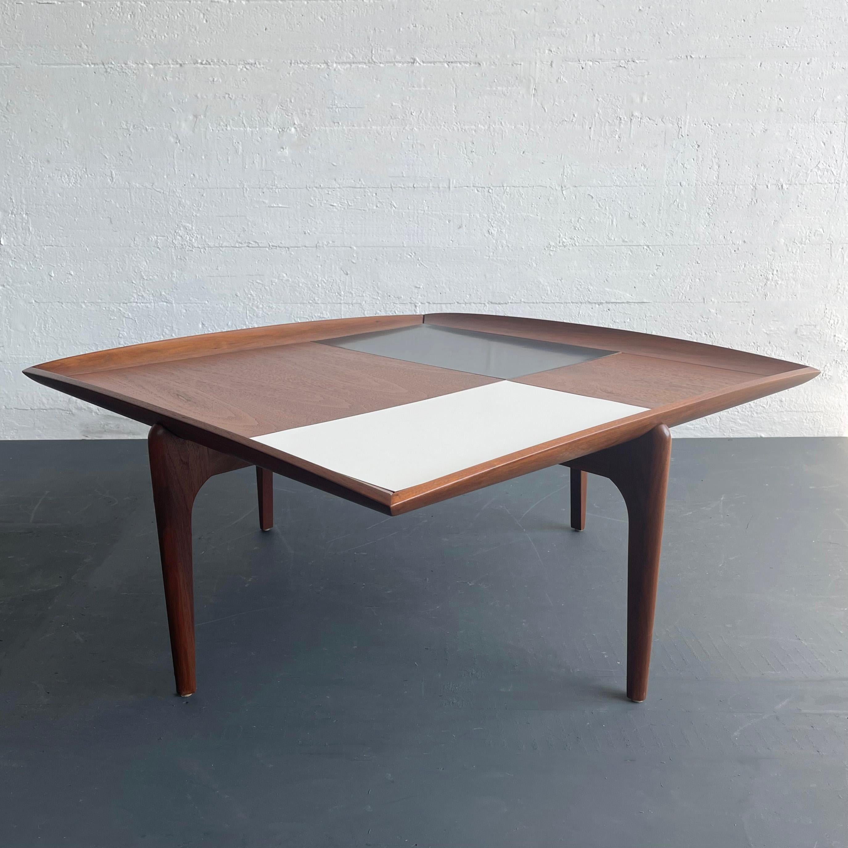 Mid-Century Modern John Keal For Brown-Saltman Square Walnut And Laminate Checkered Coffee Table