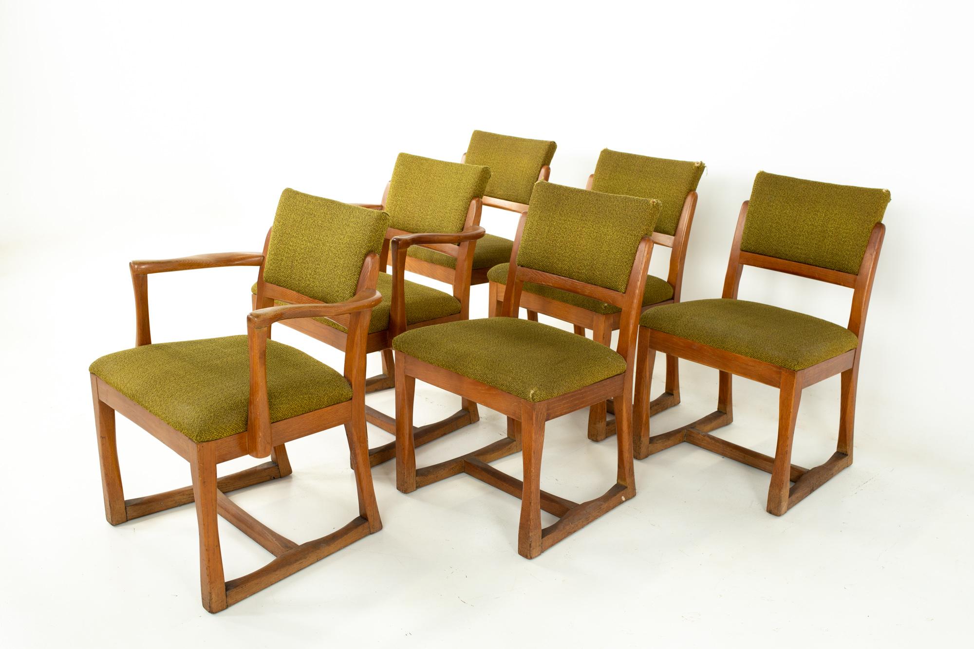 John Keal for Brown Saltman style mid century mahogany dining chairs - set of 6
Each chair measures: 20 wide x 18 deep x 32.5 high, with a seat height of 18 inches

All pieces of furniture can be had in what we call restored vintage condition.