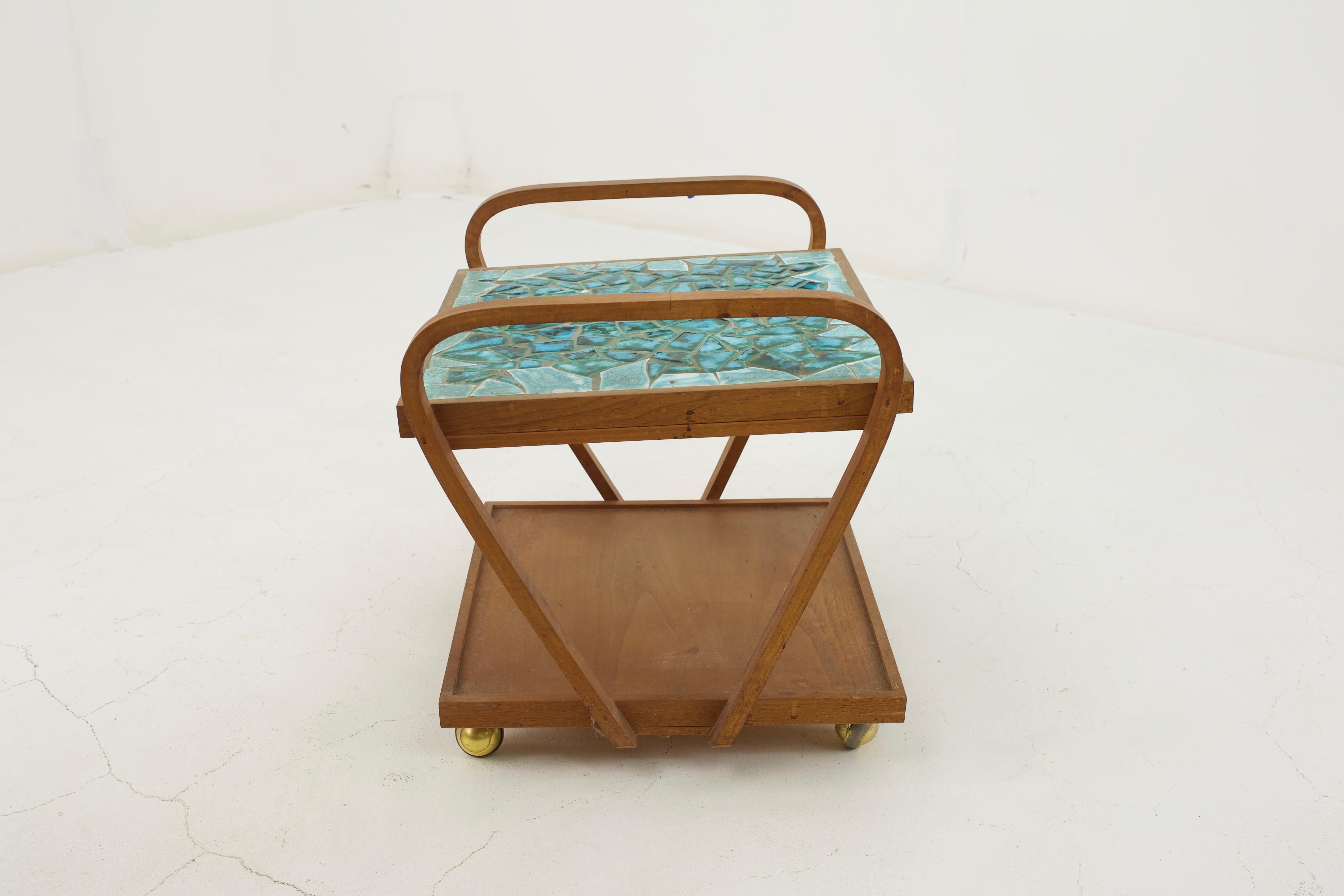Mid-Century Modern John Keal for Brown Saltman Style Mid Century Mosaic Side End Table Cart