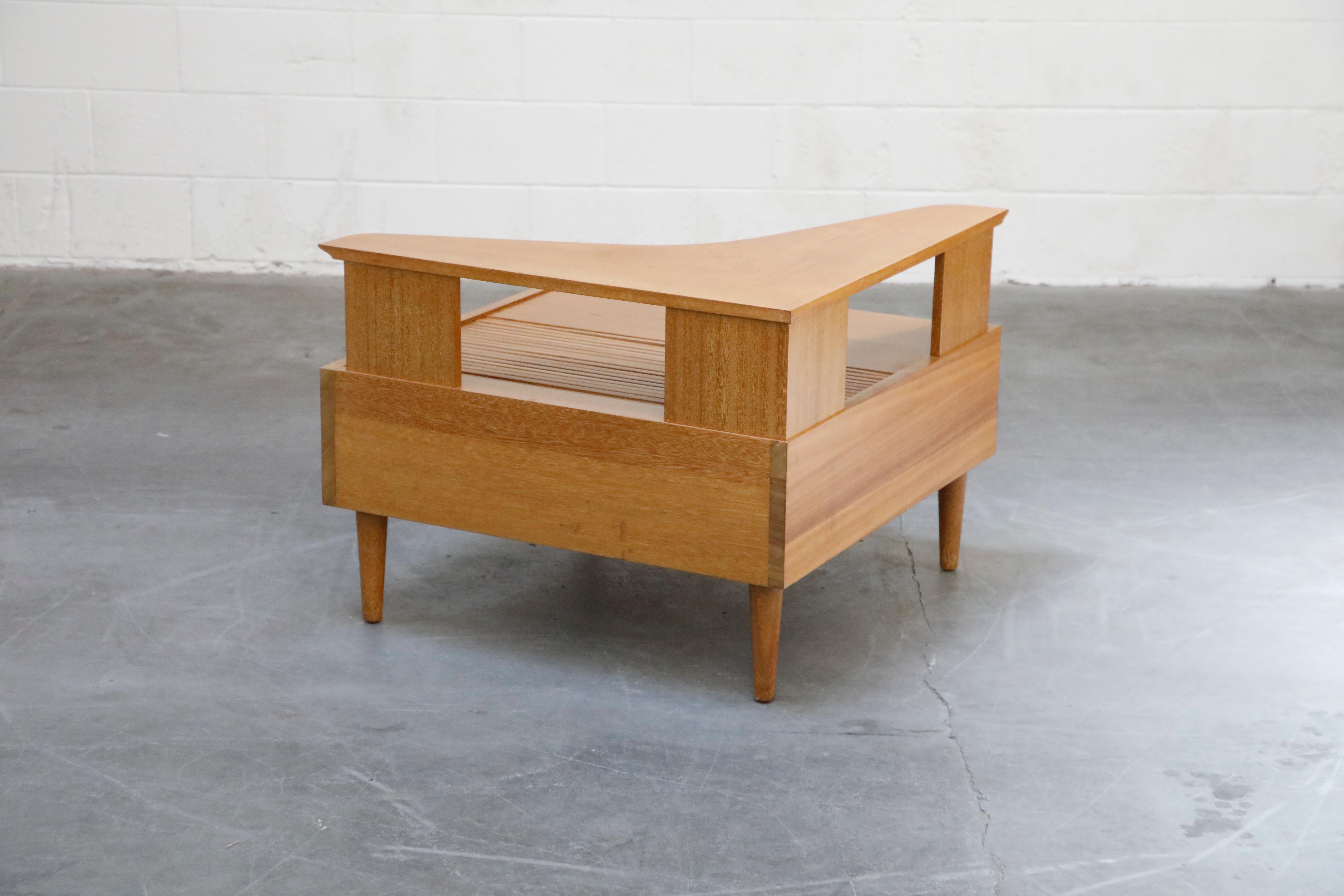 Mid-20th Century John Keal for Brown Saltman Two-Tiered Tambour Storage Corner Table, Signed