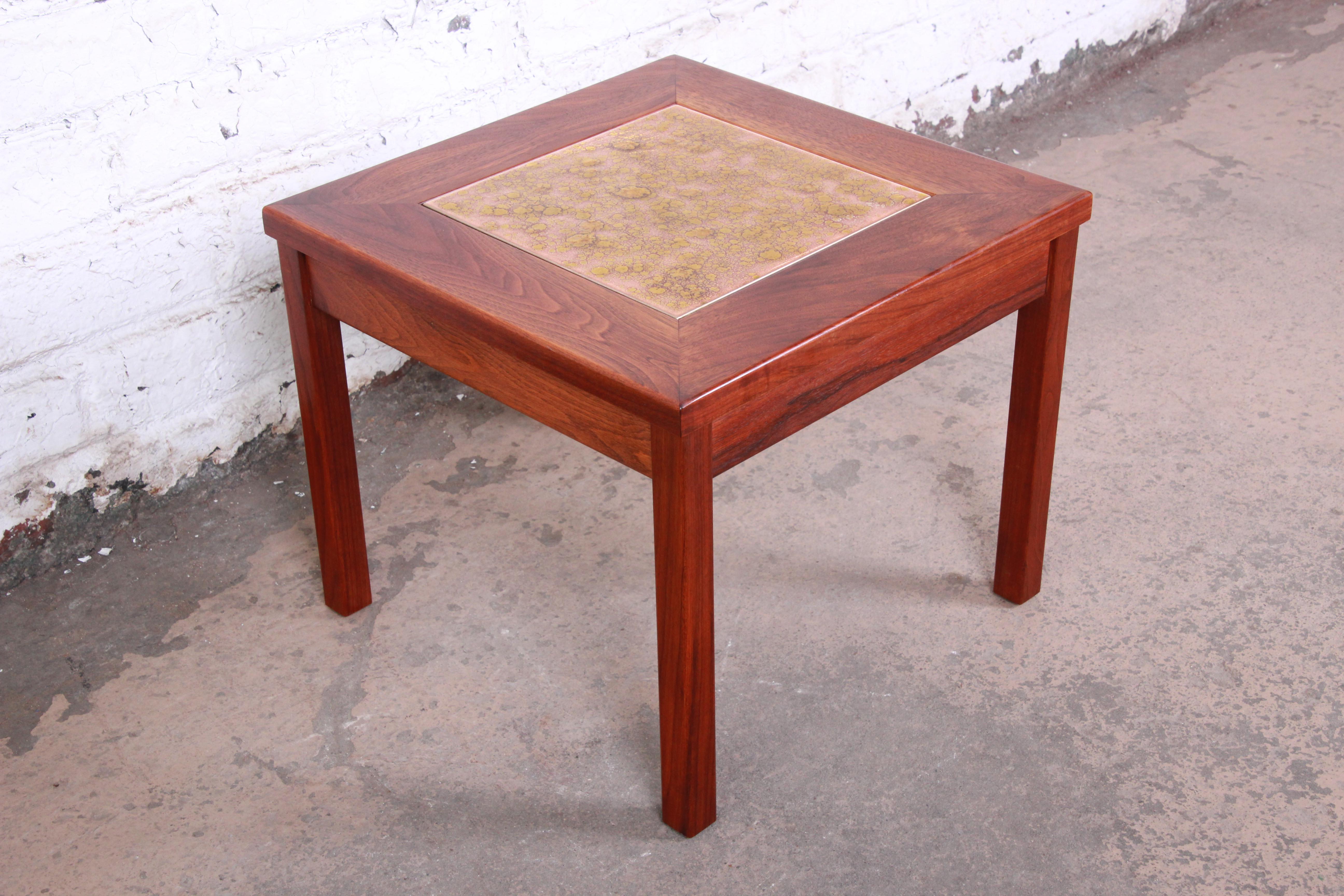 Mid-Century Modern John Keal for Brown Saltman Walnut and Copper Tile Side Table, 1960s