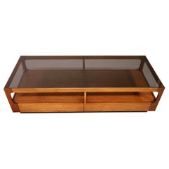 John Keal for Brown Saltman Walnut and Smoke Glass Coffee Table