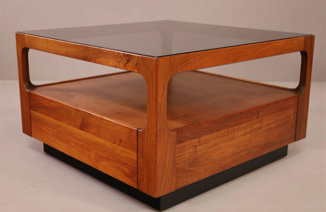 American John Keal for Brown Saltman Walnut and Smoked Glass 1 Drawer Side Table