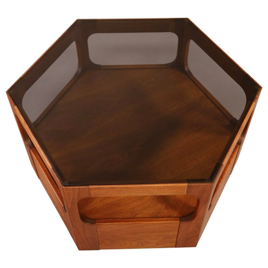 John Keal for Brown Saltman Walnut Hexagonal Side Table