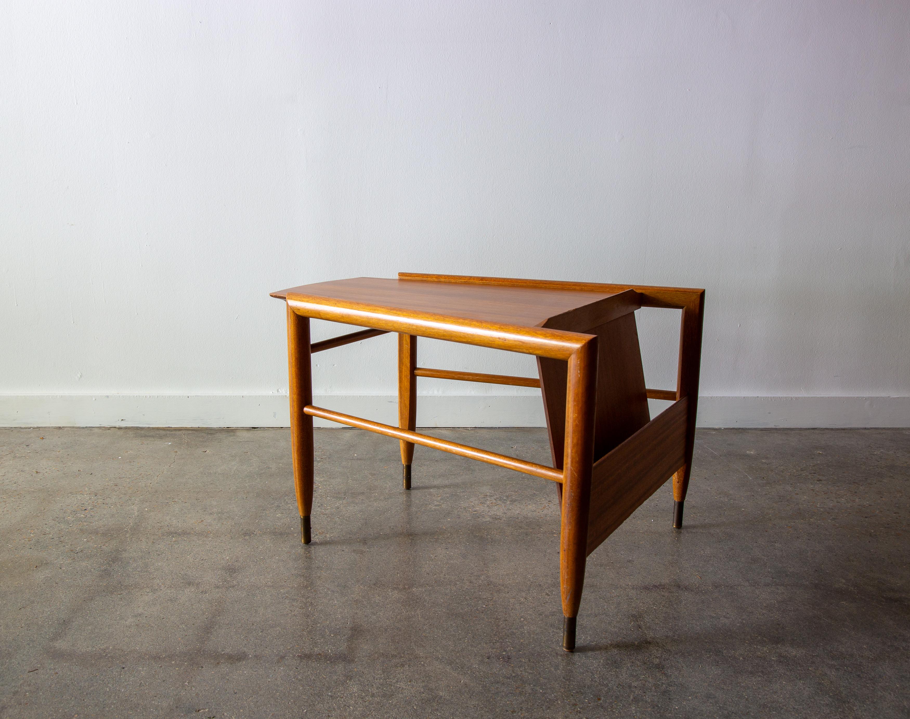 Mid-Century Modern John Keal for Brown Saltman Wedge Table with Magazine Rack mid century modern