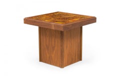 John Keal Mid-Century Square Reverse Painted Glass and Walnut End / Side Tables