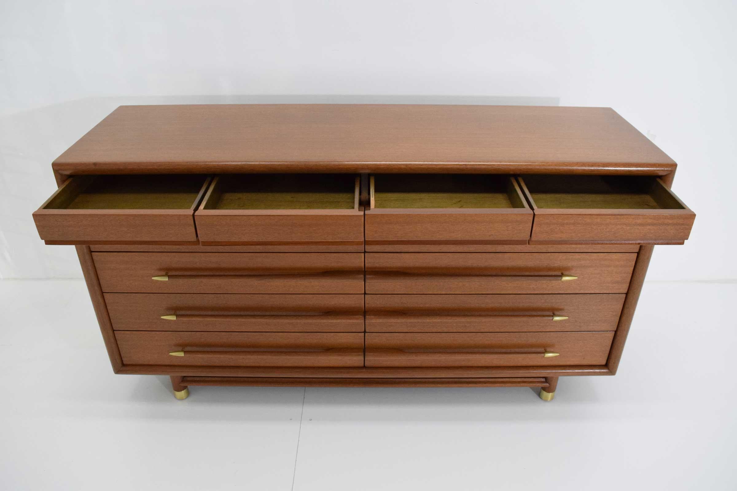 John Keal Mr. & Mrs. Chest of Drawers in Walnut with Brass Sabots, 1950s 4