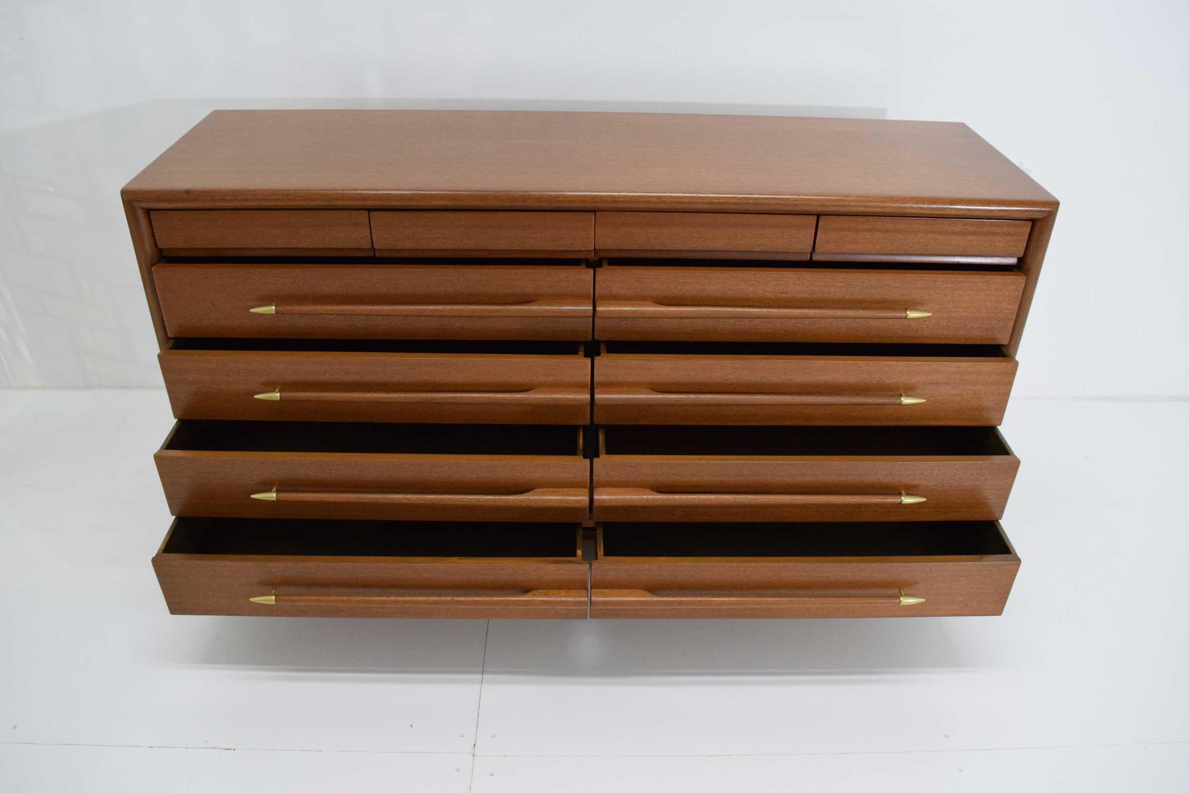 John Keal Mr. & Mrs. Chest of Drawers in Walnut with Brass Sabots, 1950s 5