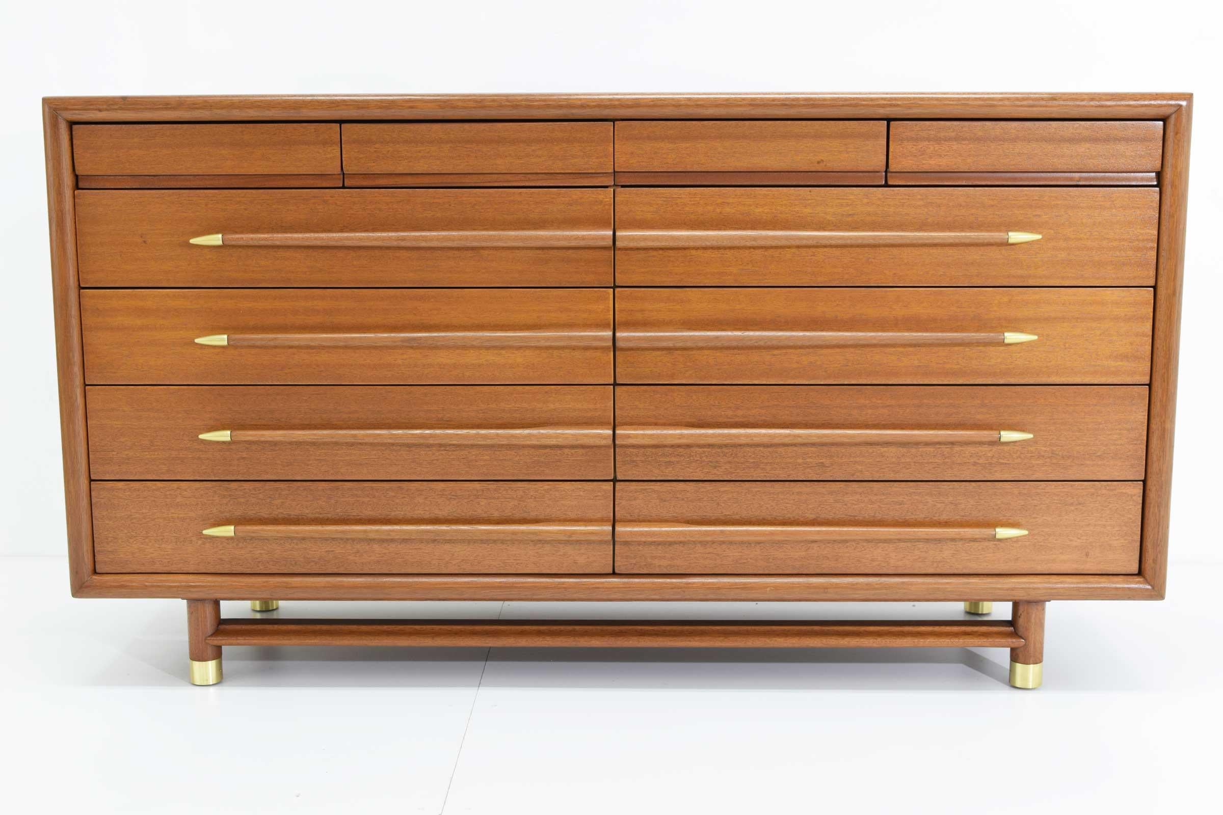 Mid-Century Modern John Keal Mr. & Mrs. Chest of Drawers in Walnut with Brass Sabots, 1950s
