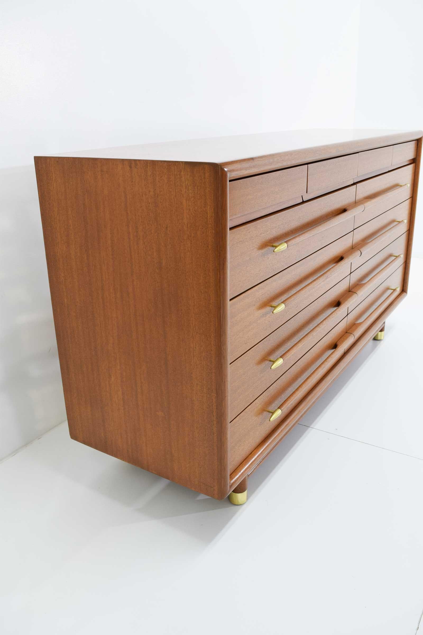American John Keal Mr. & Mrs. Chest of Drawers in Walnut with Brass Sabots, 1950s