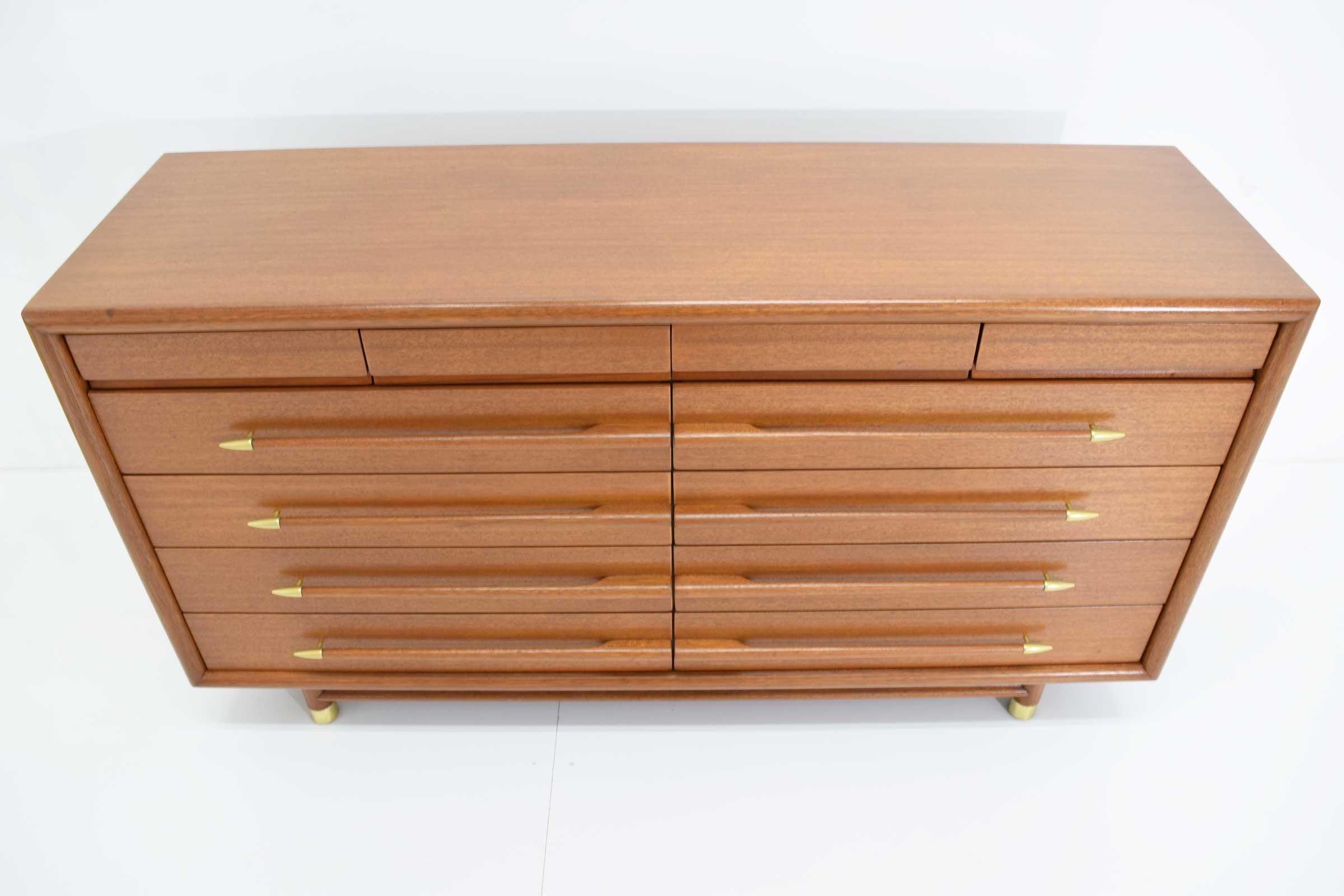John Keal Mr. & Mrs. Chest of Drawers in Walnut with Brass Sabots, 1950s In Good Condition In Dallas, TX