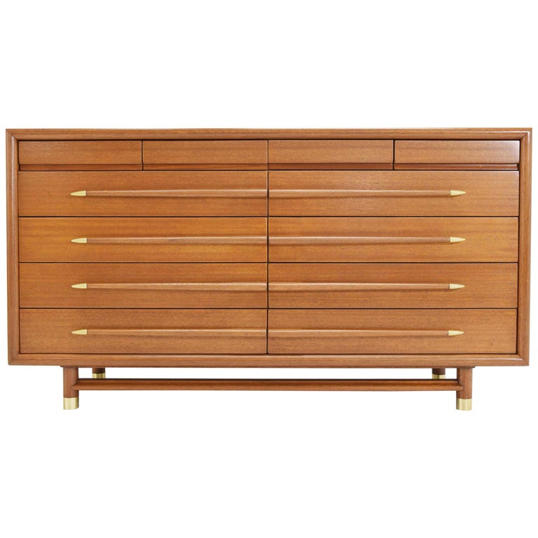 John Keal Mr. and Mrs. Chest of Drawers in Walnut with Brass Sabots, 1950s  at 1stDibs
