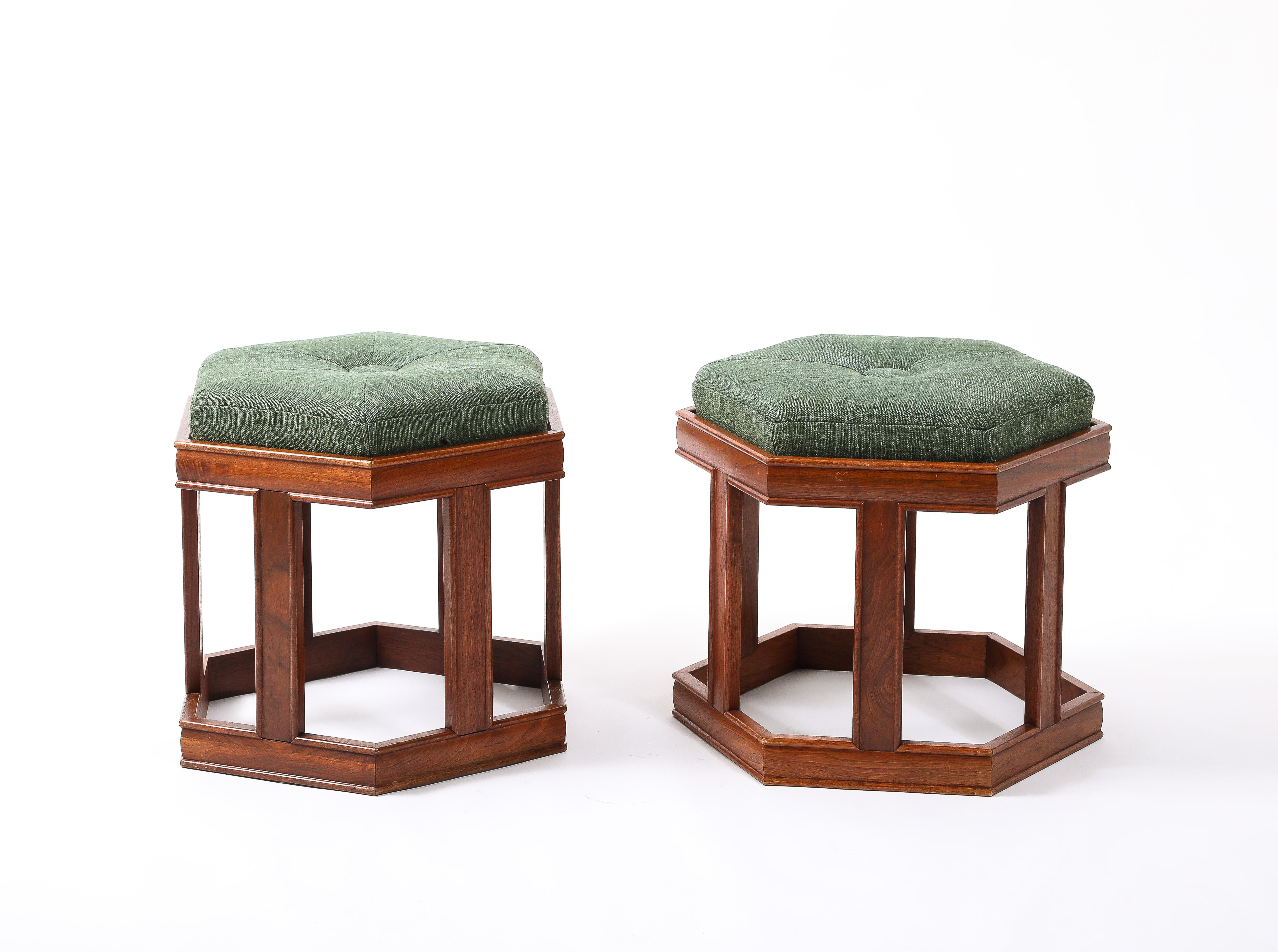 Mid-Century Modern John Keal Octagonal Stools in Walnut, USA 1950's For Sale