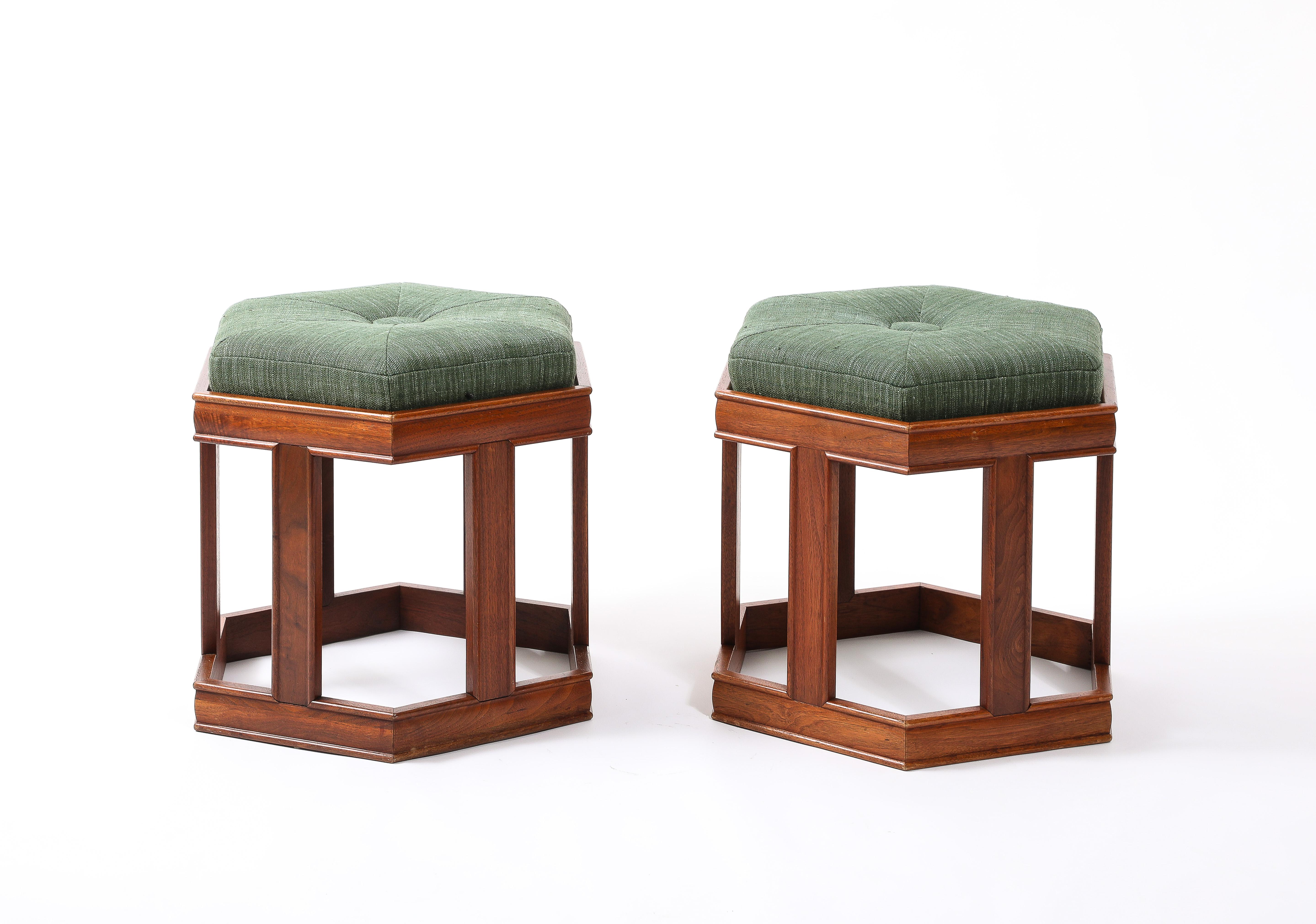 American John Keal Octagonal Stools in Walnut, USA 1950's For Sale