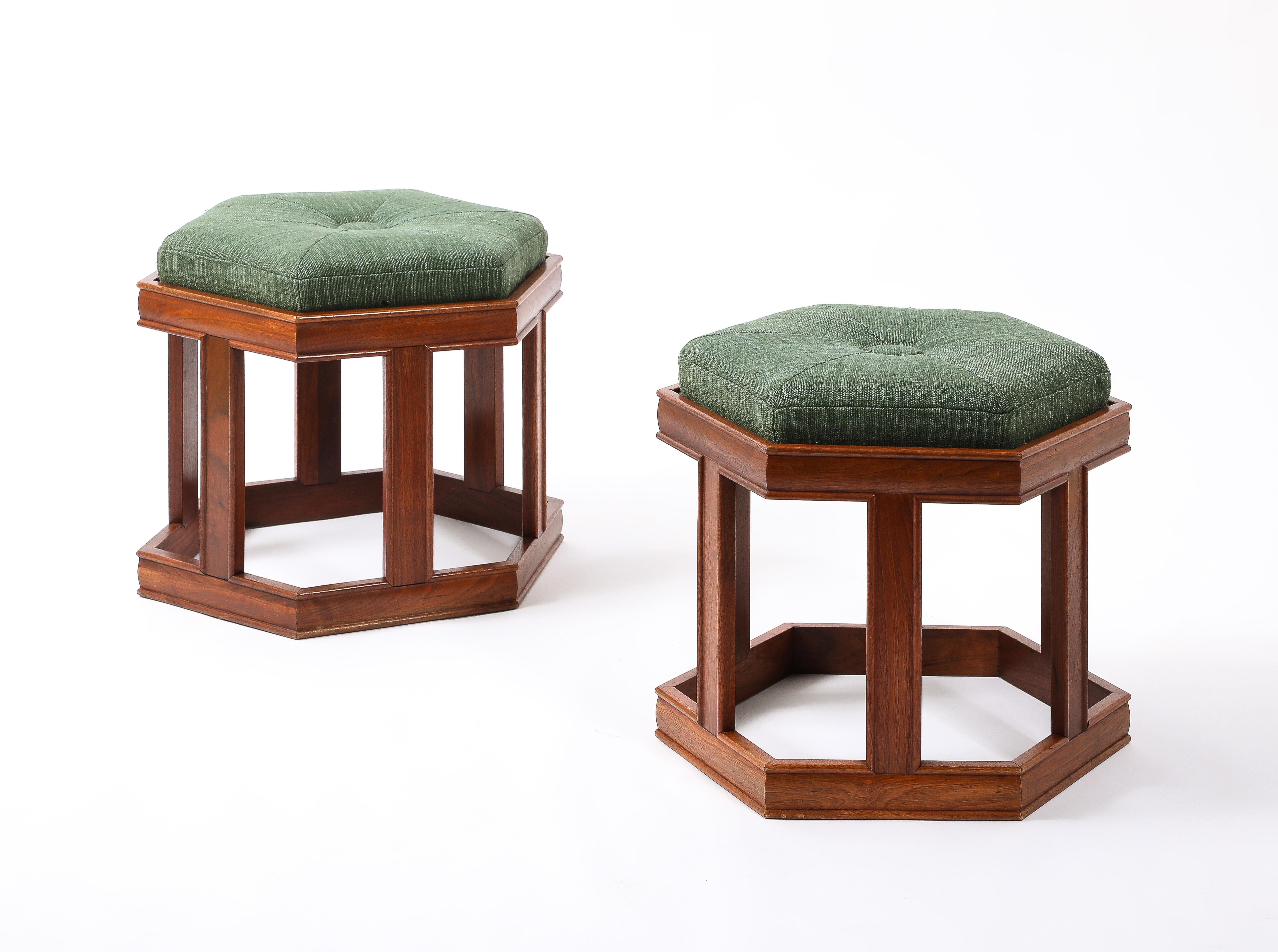 20th Century John Keal Octagonal Stools in Walnut, USA 1950's For Sale