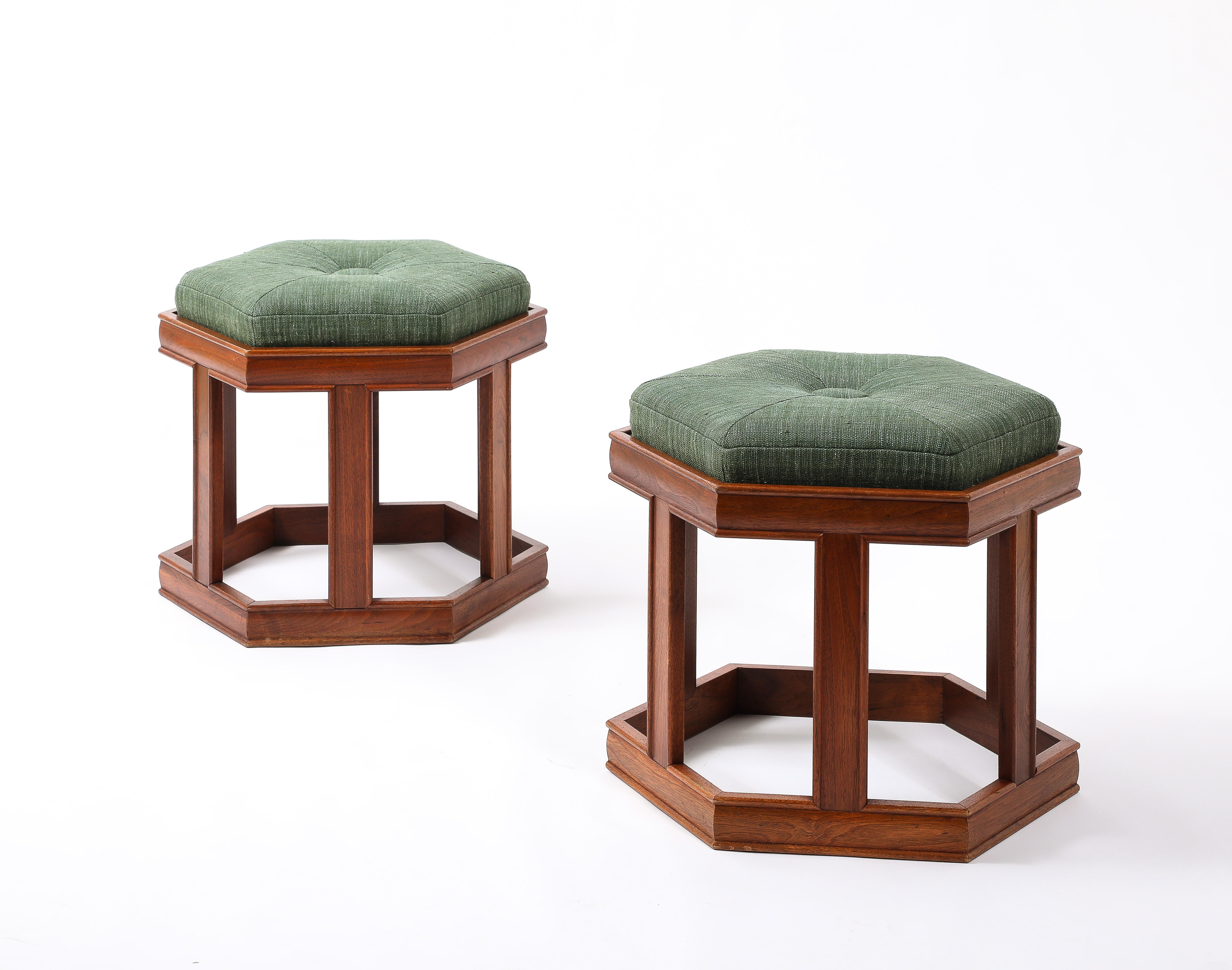 Upholstery John Keal Octagonal Stools in Walnut, USA 1950's For Sale