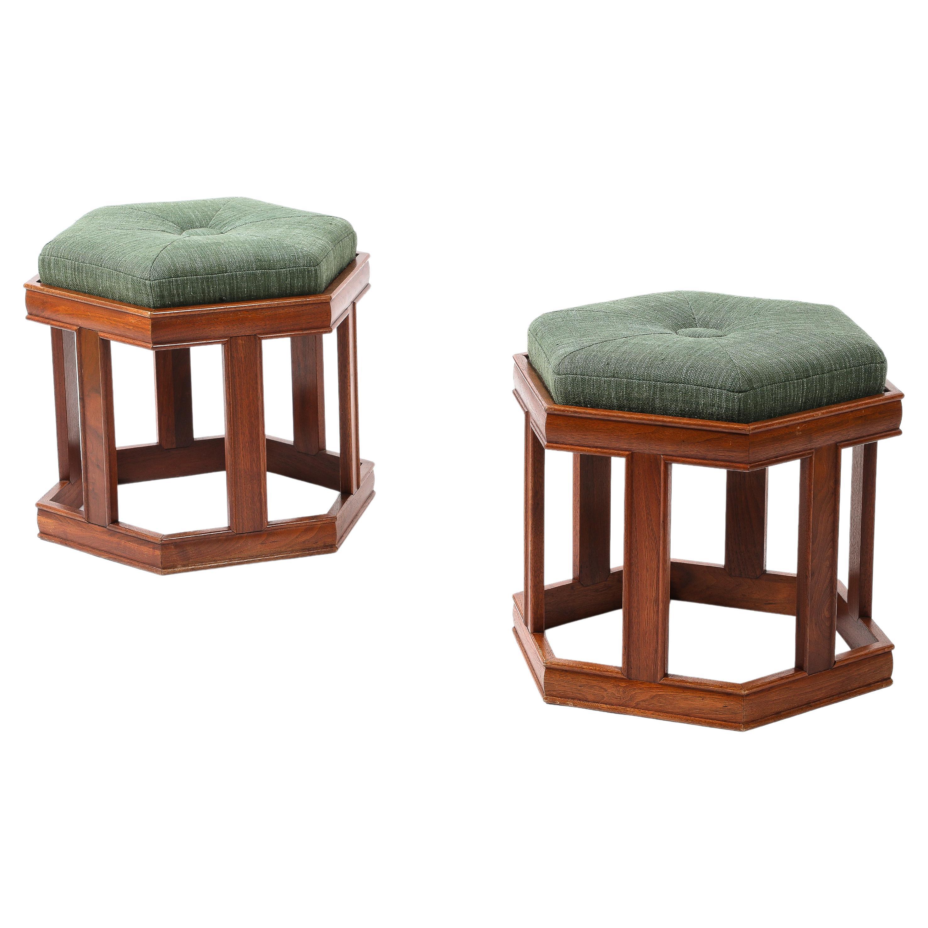 John Keal Octagonal Stools in Walnut, USA 1950's For Sale