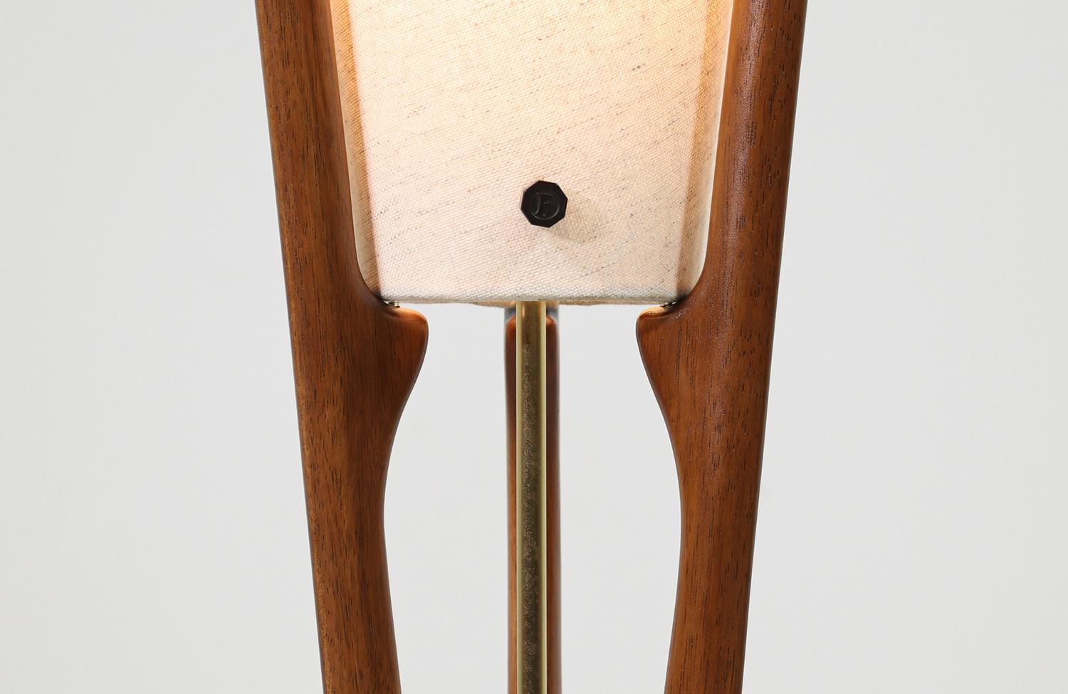 Brass John Keal Sculpted Trident-Style Floor Lamp for Modeline