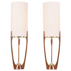 John Keal Sculpted Walnut and Brass Table Lamps for Modeline