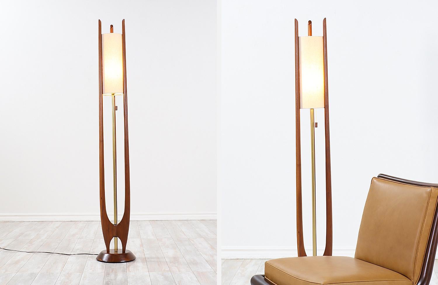 Mid-Century Modern John Keal Sculpted Walnut and Brass Floor Lamp for Modeline
