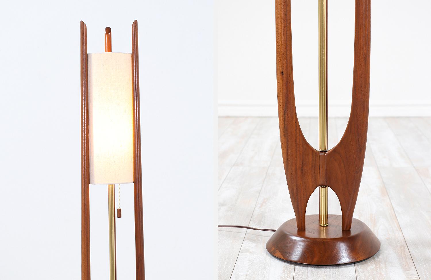 American John Keal Sculpted Walnut and Brass Floor Lamp for Modeline
