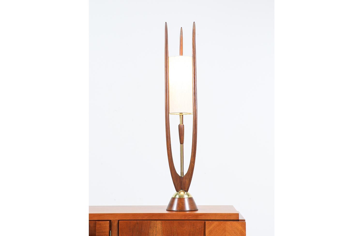 John Keal sculpted walnut and brass table lamp for Modeline.