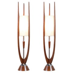John Keal Sculpted Walnut & Chrome Table Lamps for Modeline