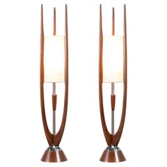 John Keal Sculpted Walnut & Chrome Table Lamps for Modeline