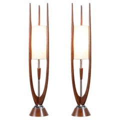 John Keal Noyer sculpté & Lampes de table chromées pour Modeline