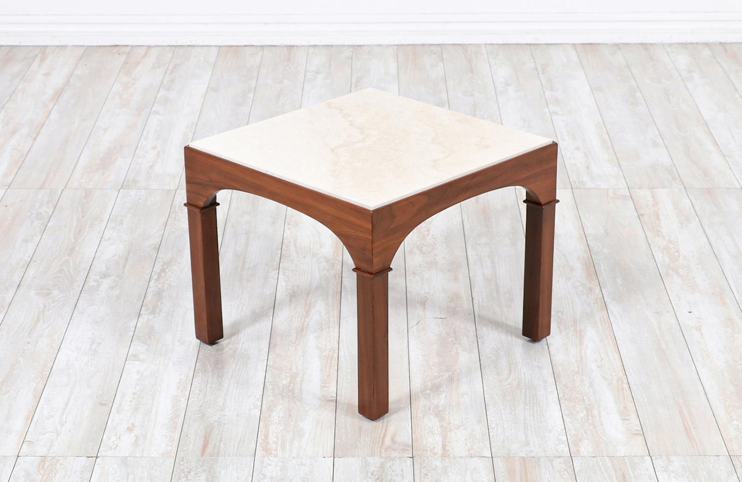Mid-Century Modern John Keal Side Table with Travertine Stone Top for Brown Saltman For Sale