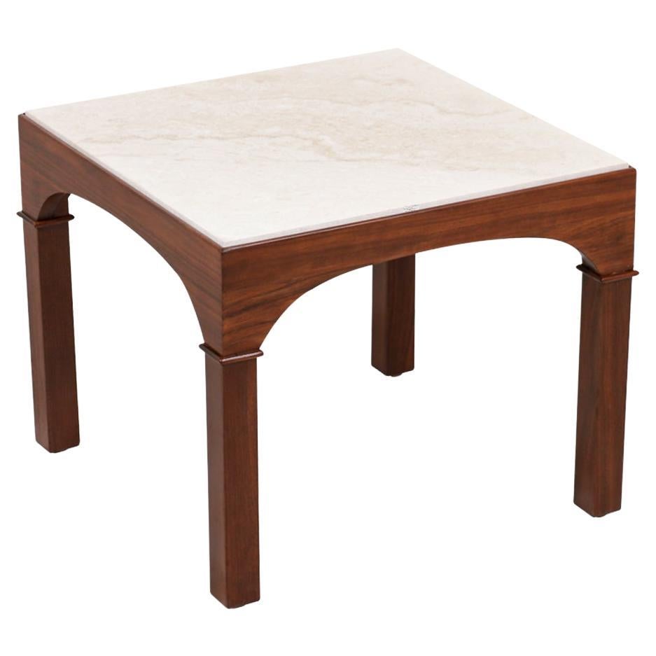 John Keal Side Table with Travertine Stone Top for Brown Saltman