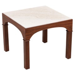 Table d'appoint John Keal avec plateau en pierre de travertin pour Brown Saltman