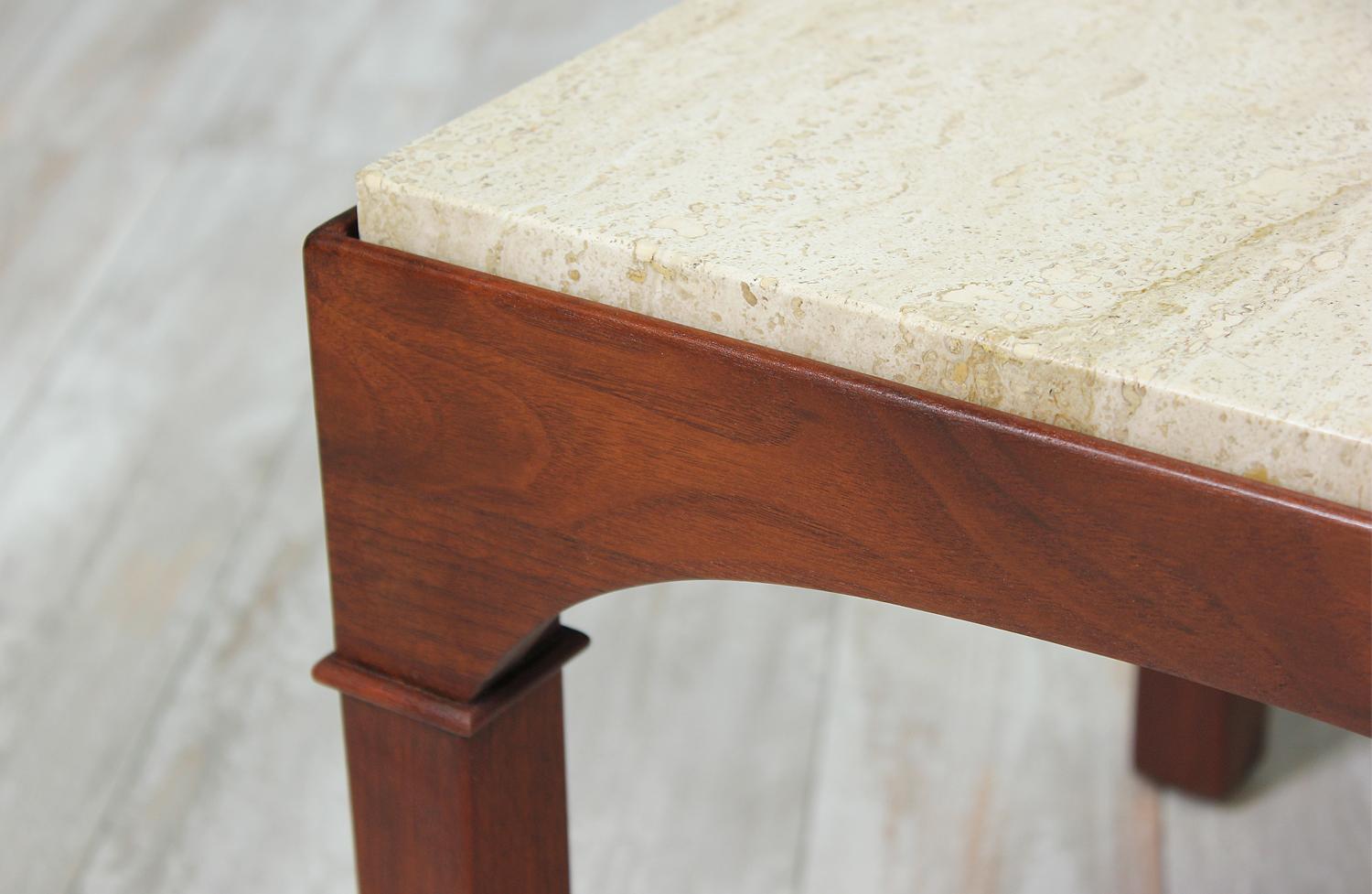 John Keal Side Table with Travertine Top for Brown Saltman In Excellent Condition In Los Angeles, CA