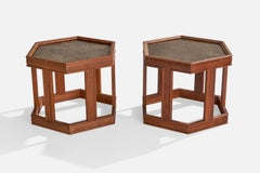 John Keal, Side Tables, Walnut, Stone, Glass, USA, 1960s