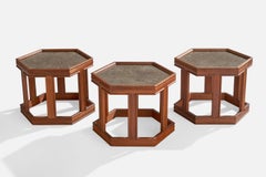 John Keal, Side Tables, Walnut, Stone, Glass, USA, 1960s