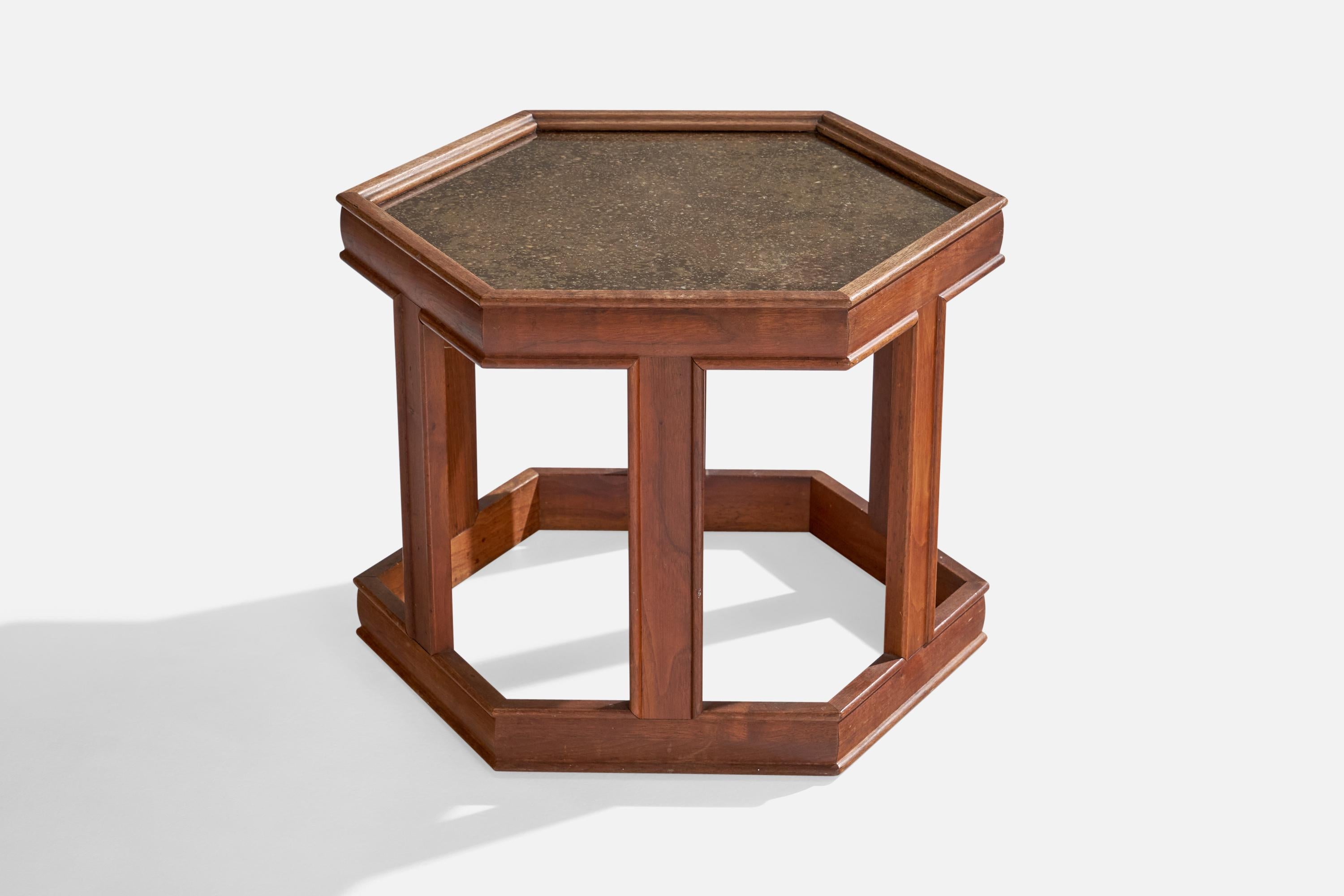 John Keal, Beistelltische, Nussbaum, Stein, Glas, USA, 1960er Jahre (Moderne der Mitte des Jahrhunderts) im Angebot