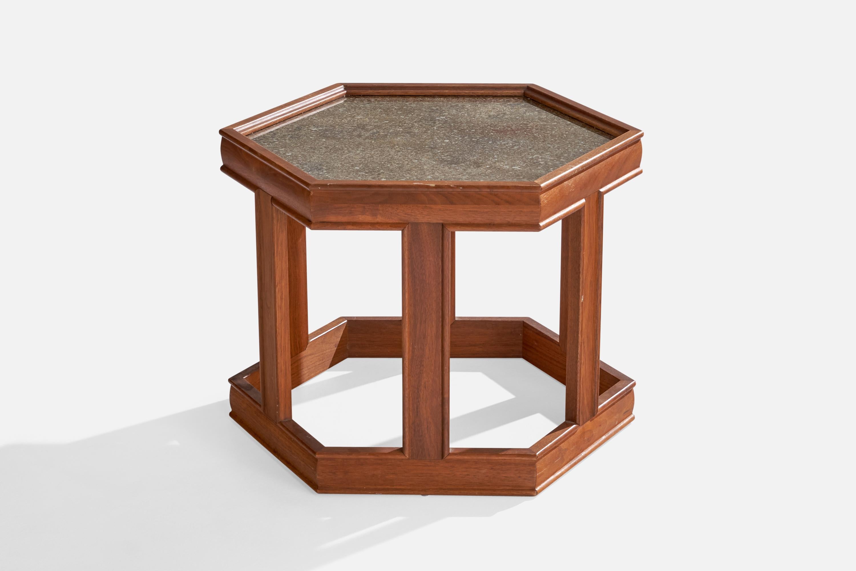 John Keal, Beistelltische, Nussbaum, Stein, Glas, USA, 1960er Jahre (Moderne der Mitte des Jahrhunderts) im Angebot