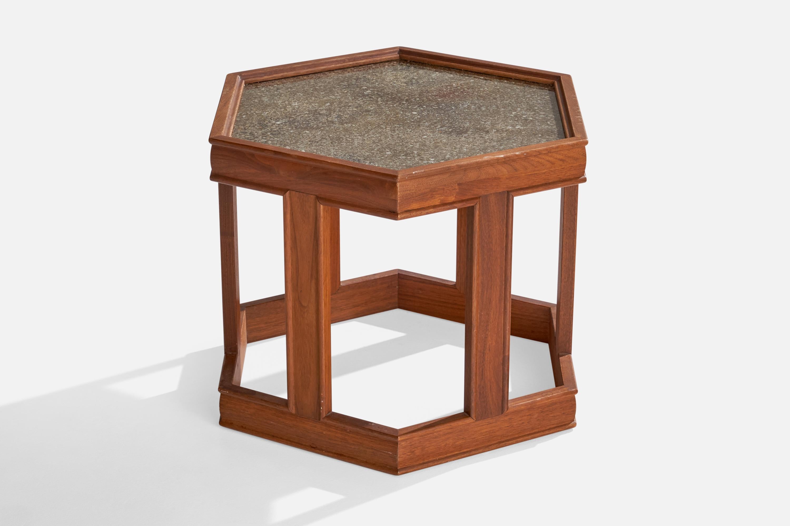 John Keal, Beistelltische, Nussbaum, Stein, Glas, USA, 1960er Jahre (Mitte des 20. Jahrhunderts) im Angebot