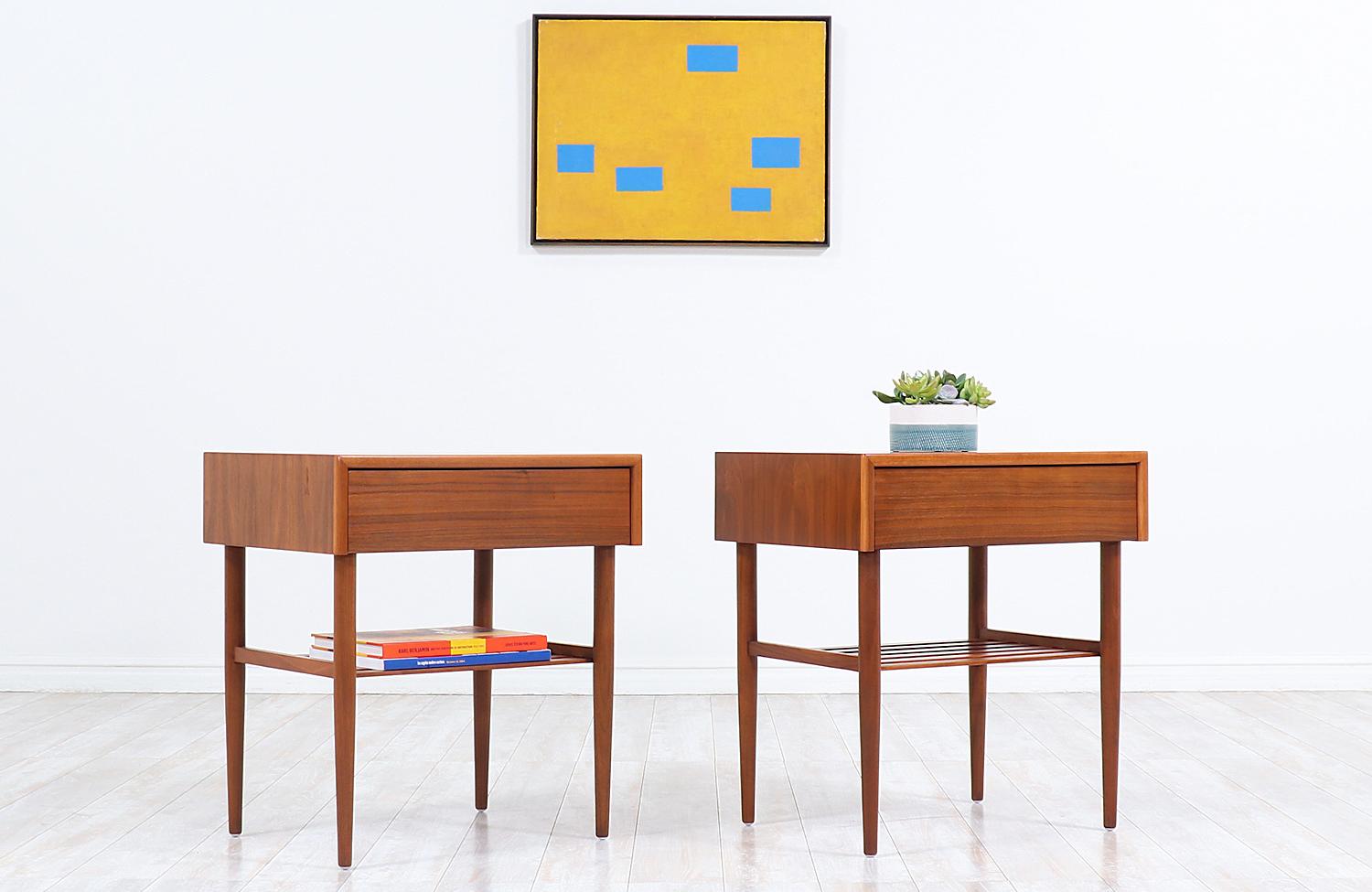 Mid-Century Modern John Keal Two-Tier Walnut Nightstands for Brown Saltman