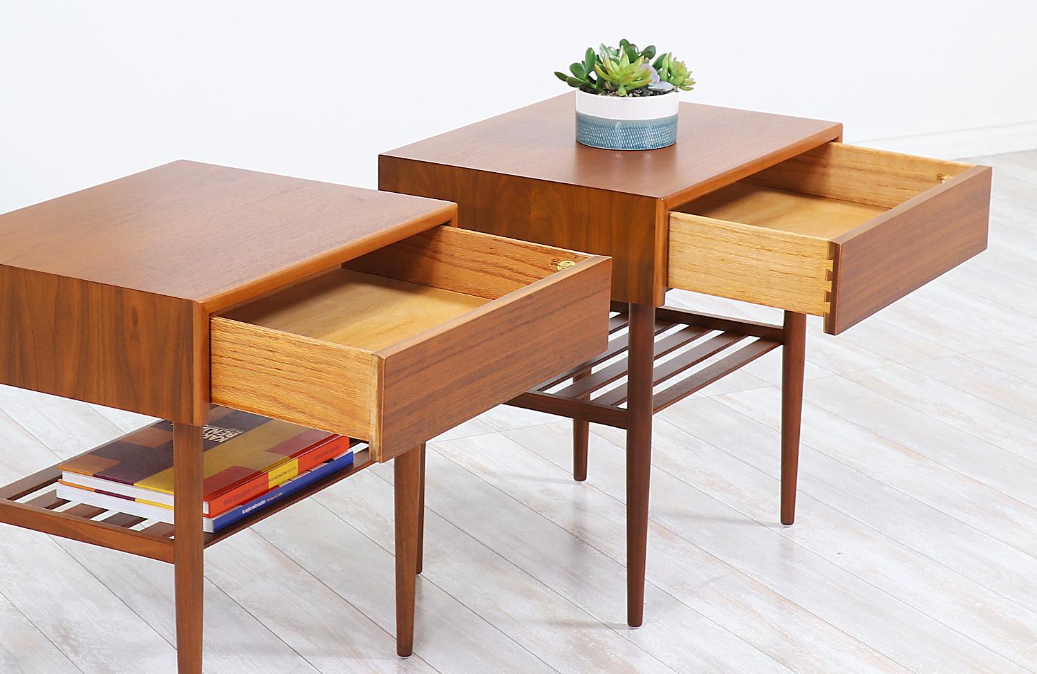 Mid-20th Century John Keal Two-Tier Walnut Nightstands for Brown Saltman