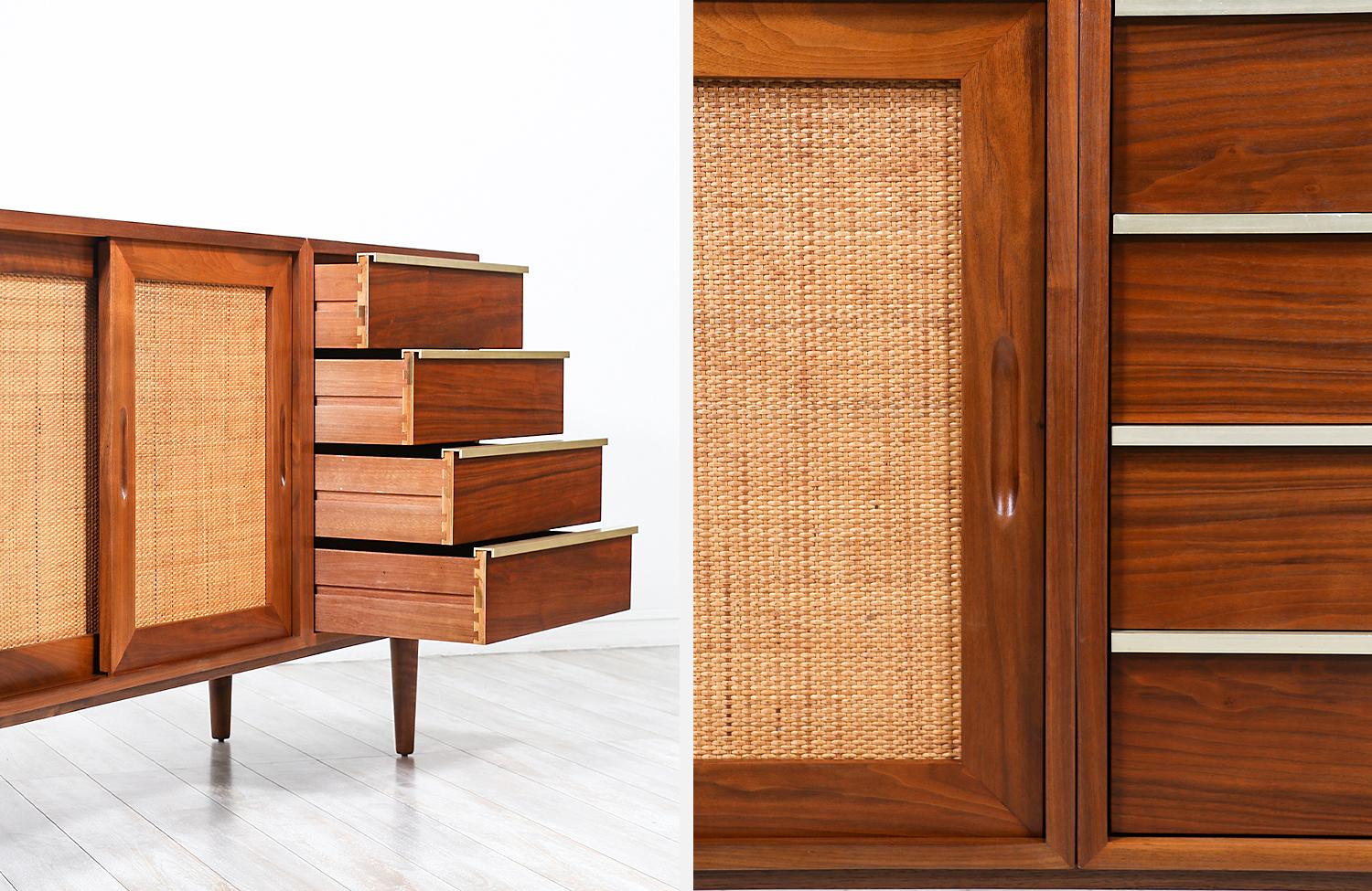 John Keal Walnut Credenza with Cane Doors for Brown Saltman 4