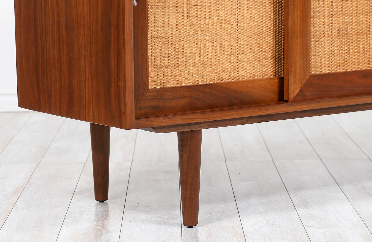 John Keal Walnut Credenza with Cane Doors for Brown Saltman 1