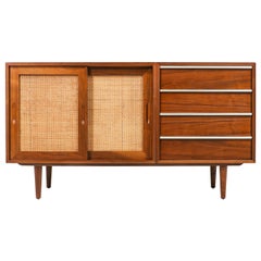 John Keal Walnut Credenza with Cane Doors for Brown Saltman