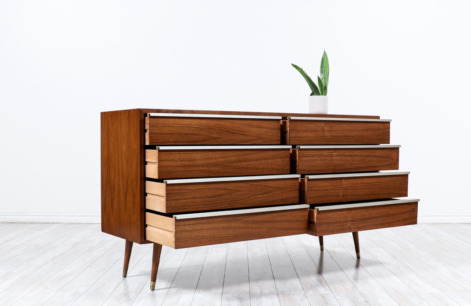 American John Keal Walnut Dresser with Metal Accent Pulls for Brown Saltman  For Sale