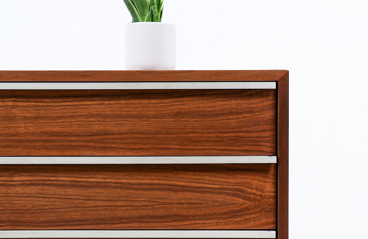 Mid-20th Century John Keal Walnut Dresser with Metal Accent Pulls for Brown Saltman  For Sale